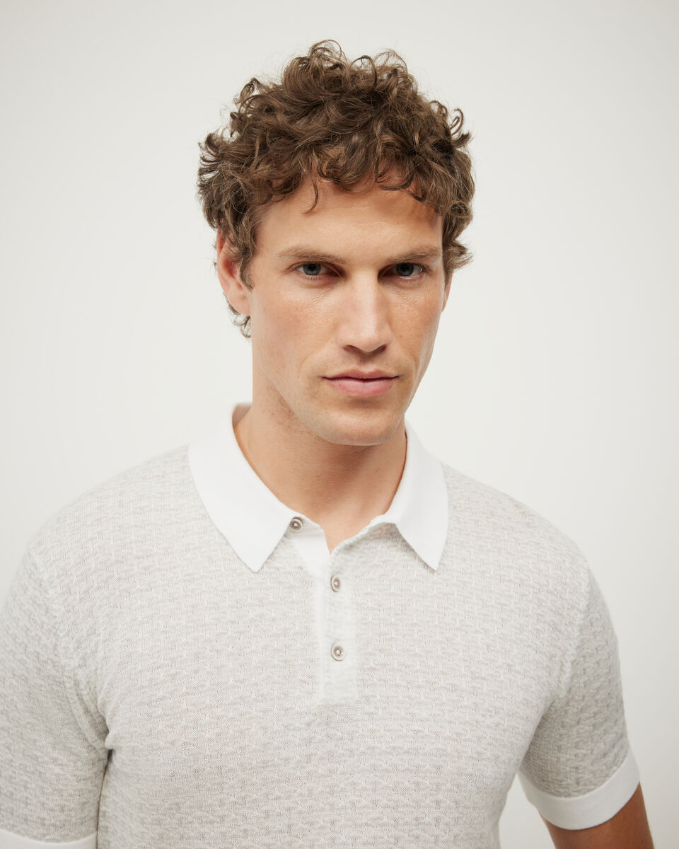 Orlando Two-Tone Short Sleeve Polo Knit, Grey Marle, hi-res